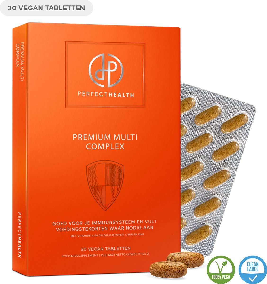 Perfect Health - Premium Multi Complex - Multivitaminen en Mineralen - Immuunsysteem en energiehuishouding - 30 tabletten - Hoog gedoseerd - Vegan