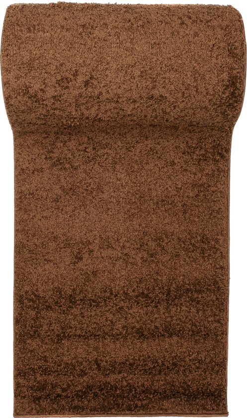 Tapiso Delhi Tapis de Couloir Marron à Poils Hauts Moelleux sur Mesure - 80x250