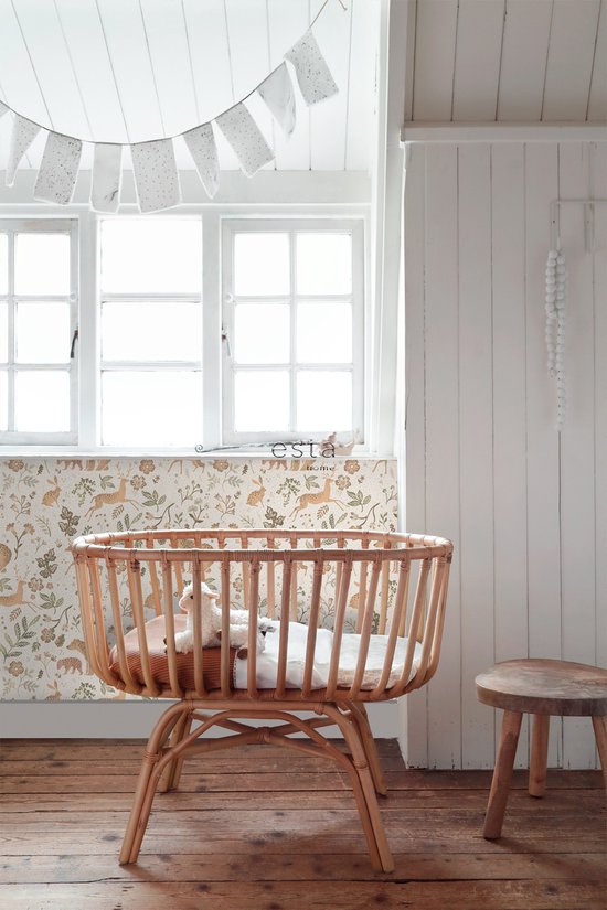 ESTAhome papier peint forêt avec animaux de la forêt blanc cassé et beige - 139525 - 53 cm x 10,05 m