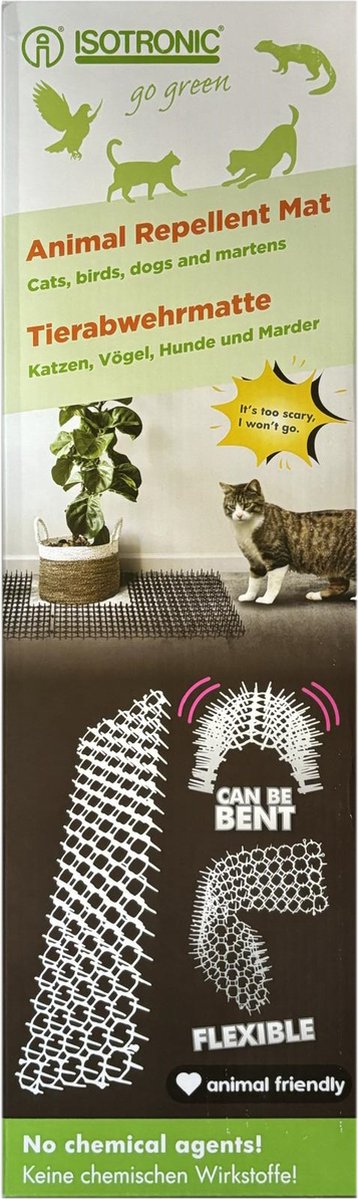 Isotronic Katten- en martermat afweerstrip 12 stuks | koppelbaar | 0,75 m² | 48 x 13 cm 1 verpakking, 12 stuks