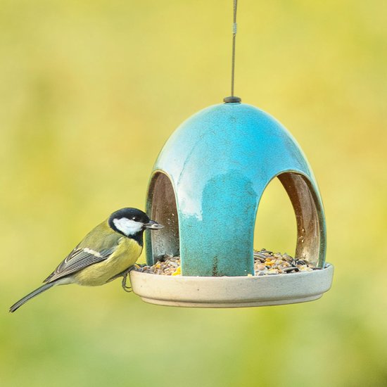 CJ Wildlife Vogelvoederhuisje voor Kleine Vogels & Tuinvogels - Vierno Taverne - Hangend Voederhuisje met Koepeldak - Keramisch Voederhuis - Groen