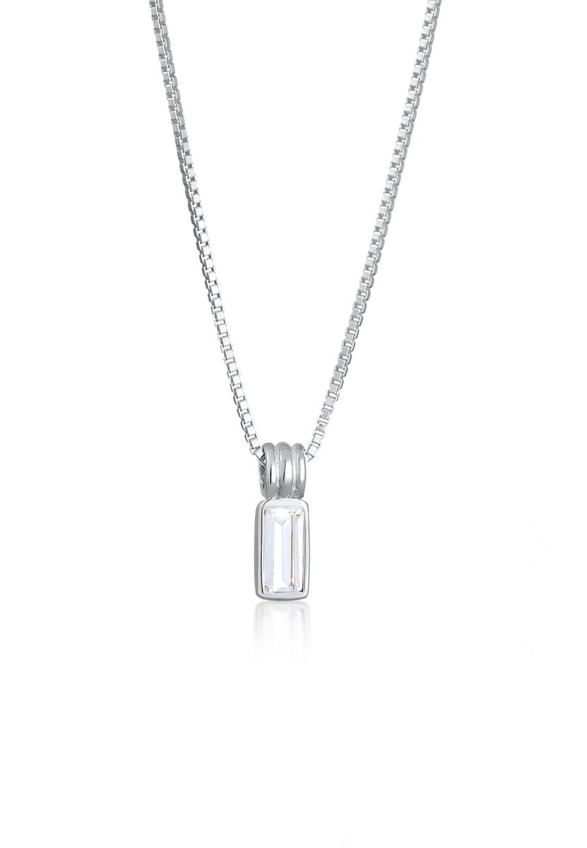KUZZOI - Halsketting - Kuzzoi Ketting met hanger Heren rechthoek Box Chain Topaz Emerald Cut Wit 925 Sterling Zilver Party / New Year's Eve 50 cm - Heren