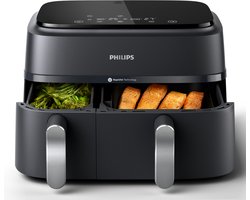 Philips 3000 Series Dual Airfryer - NA351/00 - Dubbele Mand - 9L - Tot 6 Personen - Zwart/Zilver