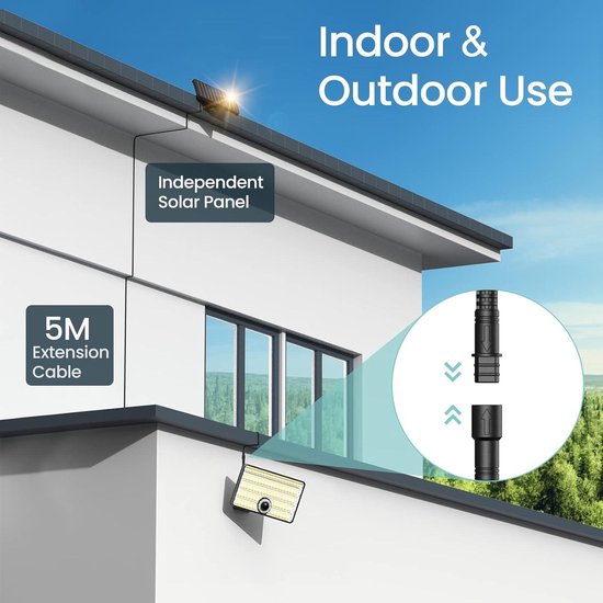 Linkind 1000Lm Buitenverlichting op zonne-energie met bewegingsmelder, 3000K warmwit, 24 leds, tuinverlichting op zonne-energie met 3 modi, 2-in-1 montage, IP67 led-tuinspot op zonne-energie voor