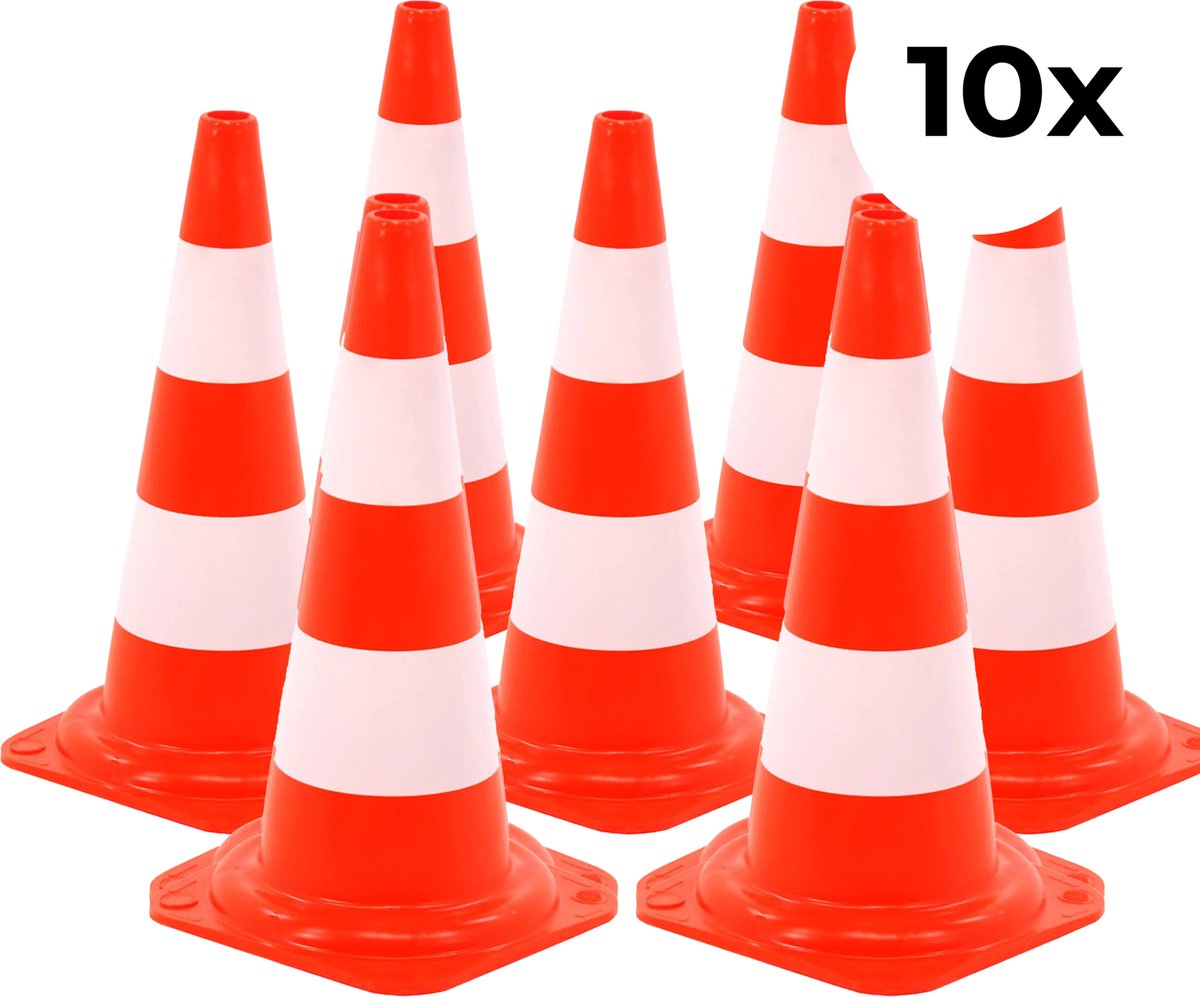 10-pack Verkeerskegel - Oranje wit - 50 cm - Hard