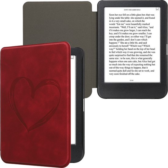 kwmobile e-reader hoesje geschikt voor Kobo Clara BW / Colour hoes - Ereader flip case met standaard - Kunstleren e reader cover - Brushed Hart design in donkerrood van Merkloos — afbeelding 4