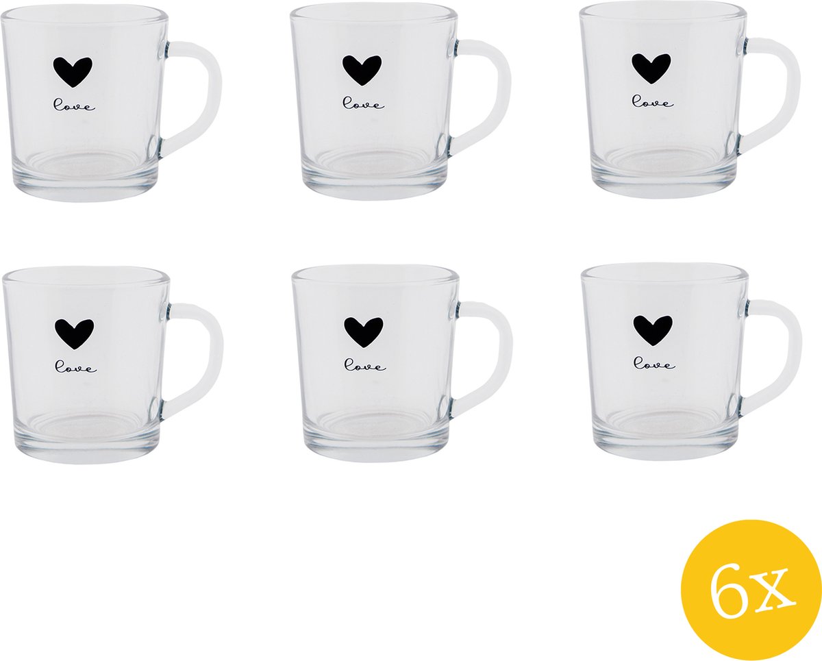 Clayre & Eef Theeglas set van 6 stuks 250 ml Glas Hart Love Theemok