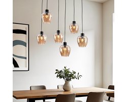 LumenXL 6-lichts hanglamp – amber glas – Arvada