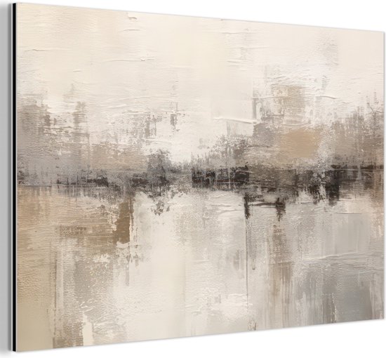 Aluminium schilderij 120x80 cm - Wanddecoratie metaal - Moderne kunst - Abstract - Beige - Metalen muurdecoratie woonkamer - Decoratie industrieel - Foto op dibond - Industriële accessoires slaapkamer