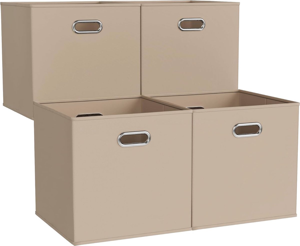 Bol.com 4 Opbergdozen 33L - Versterkt - 33x33x33 cm - Oxford Materiaal - Handgrepen - Organizer Kubus - Beige aanbieding