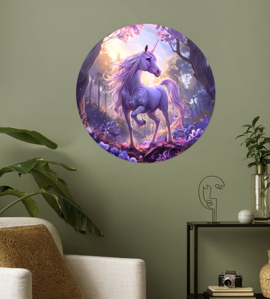 WallCircle® - Papier peint cercle 80x80 cm - Stickers muraux Licorne - Violet - Conte de fées - Animal Fantasy - Cercle mural chambre ado - Décoration chambre - Accessoires chambre ado - Cercle mural chambre jeunesse