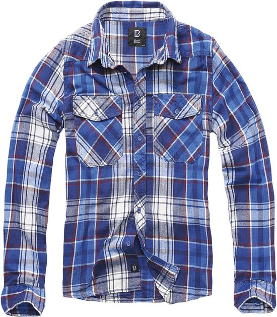 Brandit Checkshirt Heren Longsleeve - blauw/rood/wit - XL