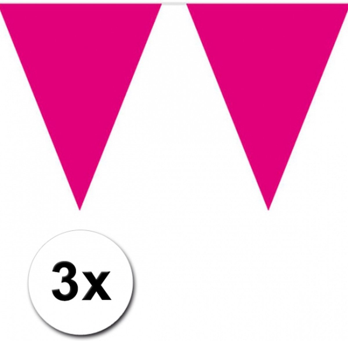 Party Vlaggenlijn puntvlaggetjes - 3x - kunststof - fuchsia - 10 meter - Slinger - versiering/feestartikelen — afbeelding 5