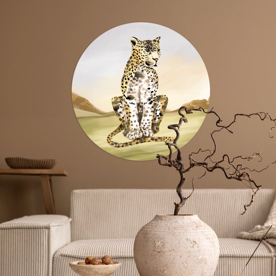 WallCircle - Stickers muraux - Cercle Papier Peint - Léopard - Jungle - Herbe - 50x50 cm - Cercle Mural - Auto Adhésif - Autocollant Rond Papier Peint