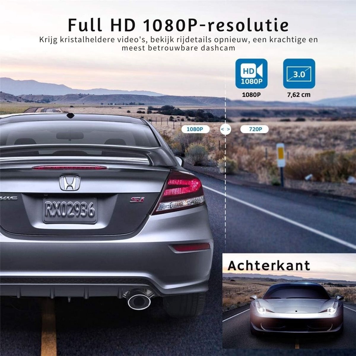 Dual Dashcam - Dashcam Voor Auto 1080p Full HD - Voor en Achter Camera Met 3-inch Lcd-Display – Auto Camera Met Bewegingsdetectie - Nachtzicht - Versnellingssensor – foto 4