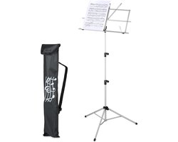 Inklapbare muziekstandaard - Afmetingen 140x53x49 cm - Uitschuifbaar metaal - Concerten, muziekles, zangles - Zilver