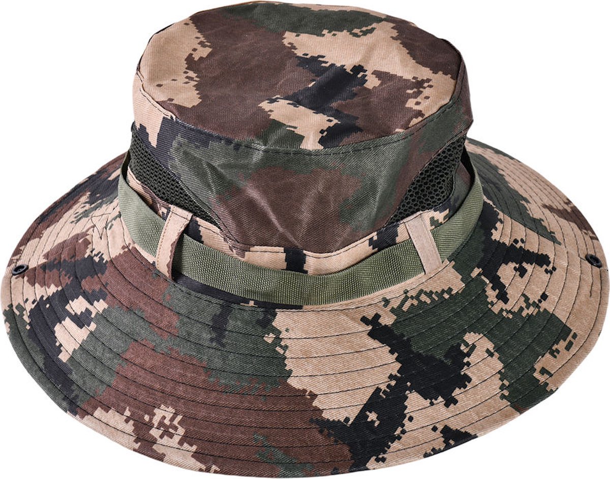 Decopatent - Camouflage Jungle Hoed - Bucket Hat Safari - Vissershoedje Heren - Dames - Volwassenen - Maat 56/58 - Zonnehoed Outdoor Vissershoed - Kleur: Army GROEN / BRUIN