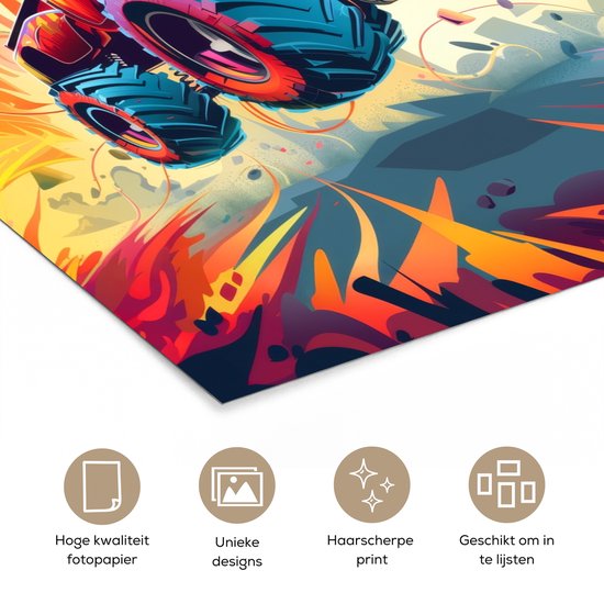 Poster 60x80 cm - Monstertruck - Auto - Jongens - Kleurrijk - Posters - Wanddecoratie tienerkamer - Kamer decoratie voor tieners - Tiener jeugdkamer accessoires