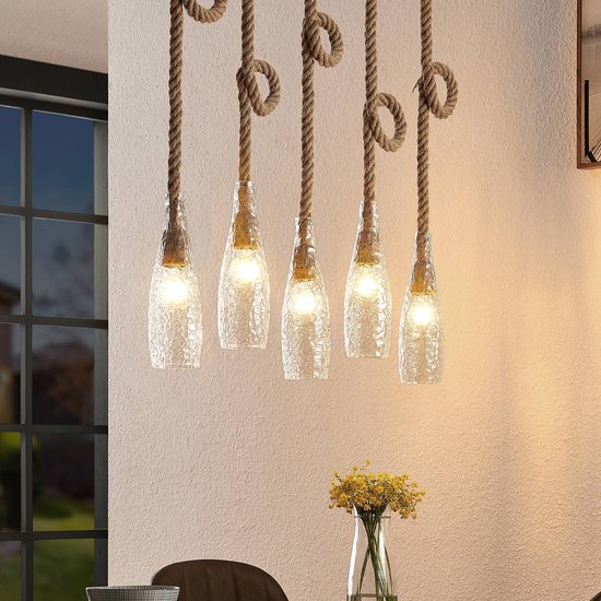 Hanglamp henneptouw vintage - industriële plafondlamp DIY - retro