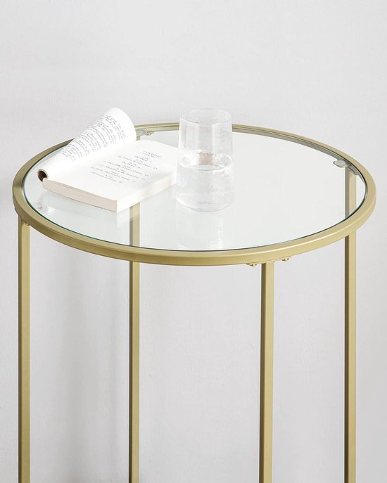 VASAGLE Bijzettafel Rond, Set Van 2, Kleine Salontafel, Glazen Tafel Met Metalen Frame Nachtkastje Banktafel Balkon Gehard Glas Goudkleurig Lct631b01 2861331948