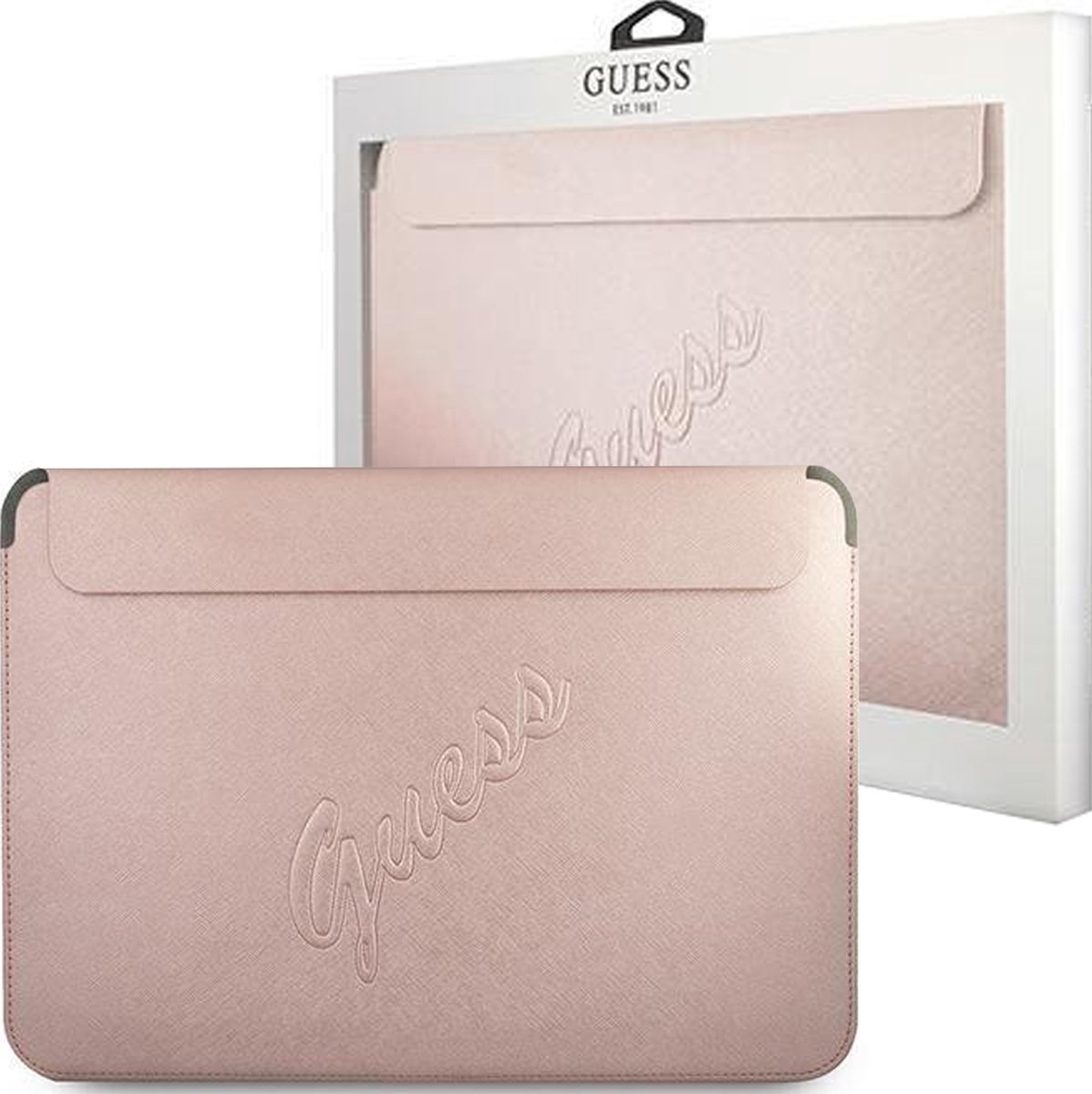 Guess Saffiano Vintage Laptoptas - Geschikt voor o.a. MacBook (13"/14") - Roze