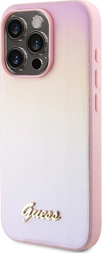 Coque arrière Guess Iridescent Métal Script - Apple iPhone 15 Pro Max (6,7") - Rose