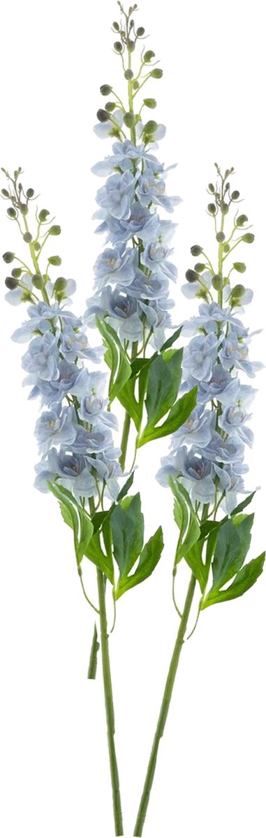 Bellatio Design Kunstbloem bloesemtak ridderspoor - 3x - 87 cm - licht blauw - kunst zijdebloemen Lichtblauw