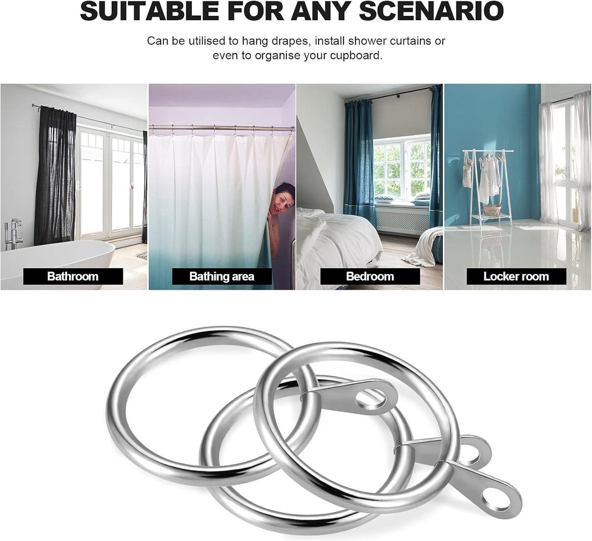 Anneaux Rideaux 24 Pièces - Métal Et Plastique Blanc - Diamètre Intérieur 30mm - Pour Tringle à Rideau