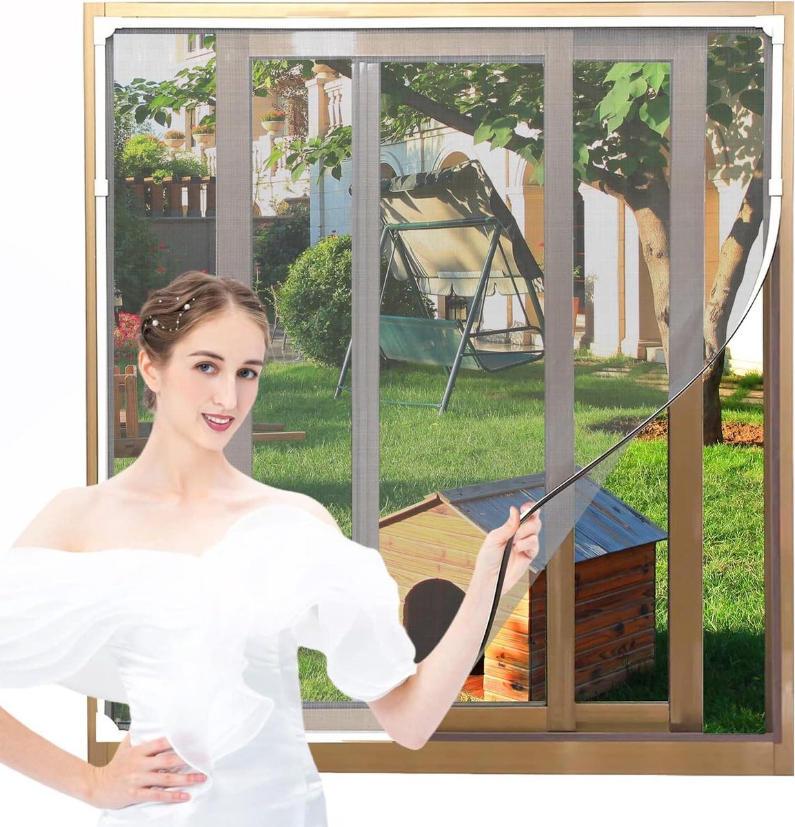 Magnetische raamhorren voor ramen insecten buiten houden 140 x 155 cm doe-het-zelf vliegenhor muggennet raamgaas witte PVC-frames grijs glasvezel raamscherm