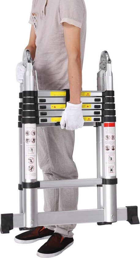 Jopassy Aluminium telescopische ladder, 2,6 m, uittrekbare ladder