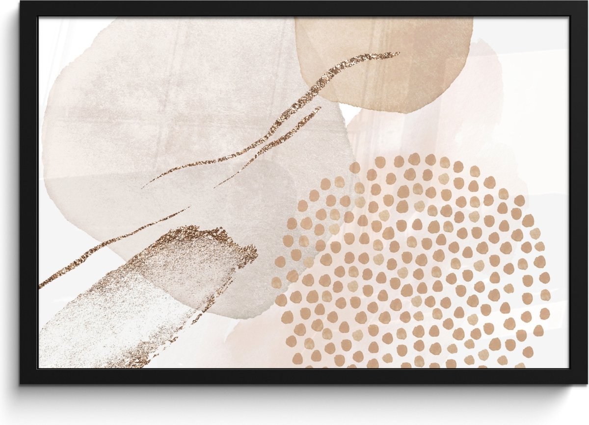 FrameYourWall Poster in lijst - Fotolijst 60x40 cm - Posters - Watercolor - Beige - Pastel - Modern - Abstract - Posterlijst zwart - Wanddecoratie badkamer - Muurdecoratie WC - Decoratieve accessoires - Toilet muur decoratie Beige - Abstract