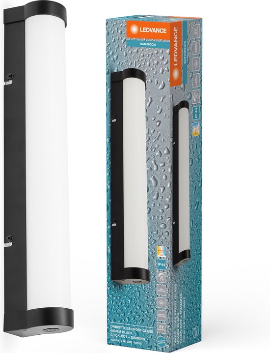 Foto: Ledvance orbis buisspiegel wandlamp met led mat glas zwart 9w 820lm dimbaar 3000 4000k verstelbaar via wandschakelaar 40cm diameter ip44 bescherming tegen vreemde voorwerpen spatwater