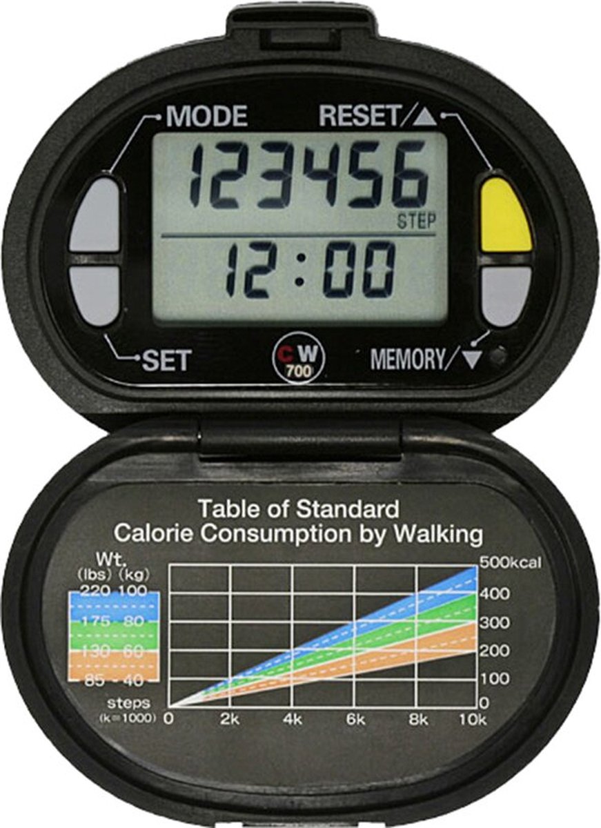 Yamax Elektronische Stappenteller - 6 x 4.5 x 2.5 cm - Caloriemeter - Anti-bounce-mecahnisme - Zwart