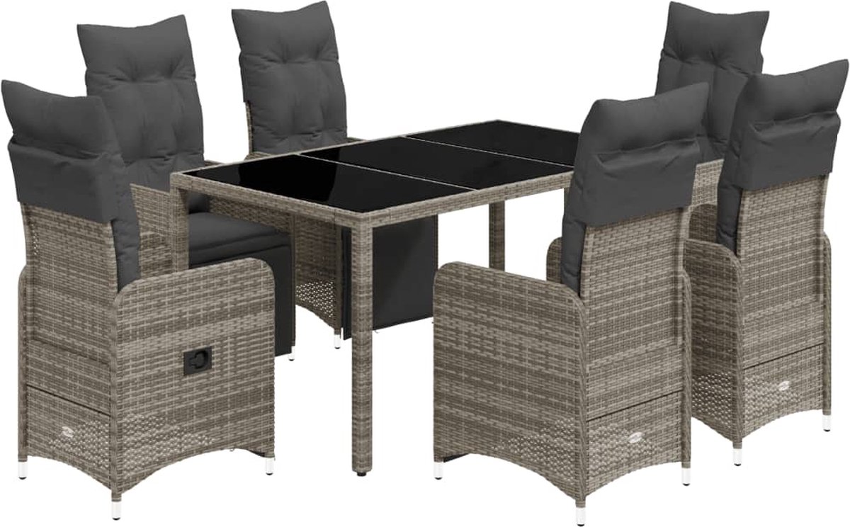 VidaXL 7-delige Bistroset met kussens poly rattan grijs