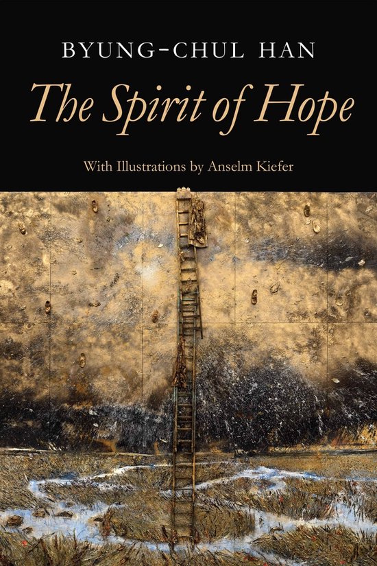 Boekcover: "The Spirit of Hope" met een geschilderde ladder tegen een gouden muur met textuur.