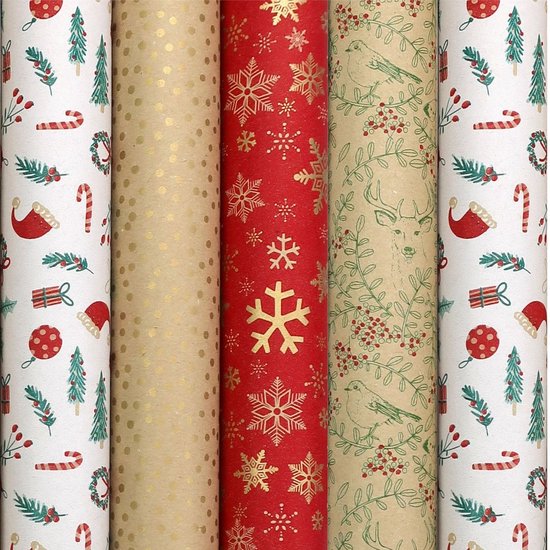 Kerstpapier Metallized Merry Xmas Wit Rood Groen 70cm X 100meter P 100013873