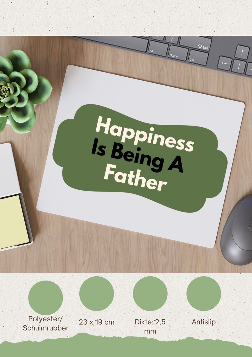 Image of Akyol - happiness is being a father Muismat - Vader - de liefste papa - vader cadeautjes - vaderdag - verjaardag - geschenk - kado - 23 bij 19 cm