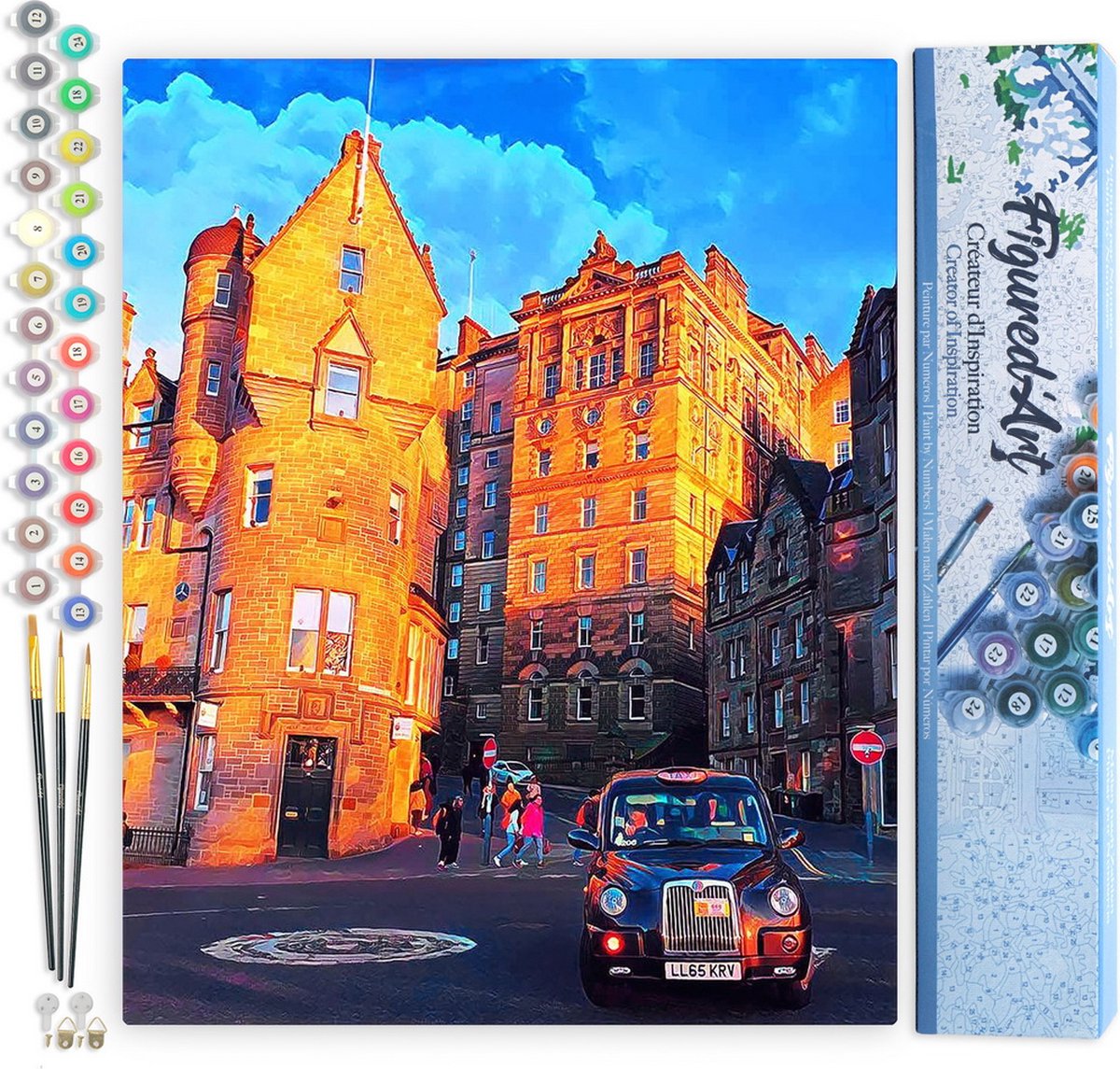 Figured'Art Schilderen op Nummer Volwassenen canvas Edinburgh Straat - Handwerk acrylverf Kit DIY Compleet - 40x50cm zonder frame