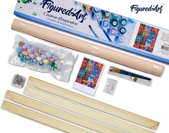 Figured'Art Schilderen op Nummer Volwassenen met lijst - Knoei niet met deze kat - Handwerk acrylverf Kit DIY Compleet - 40x50cm Canvas al ingelijst