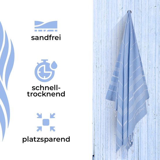 XXL Strandhanddoek 90x200 Cm – Zandvrij, Snel Drogend, Lichtgewicht – Blauw Gestreept – Ideaal Voor Strand, Zwembad, Yoga En Sauna