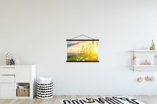 Porte-affiche avec affiche 60x40 cm - Affiche scolaire - Fleurs - Marguerite - Nature - Soleil - Horizon - Affiche textile - Lattes noires