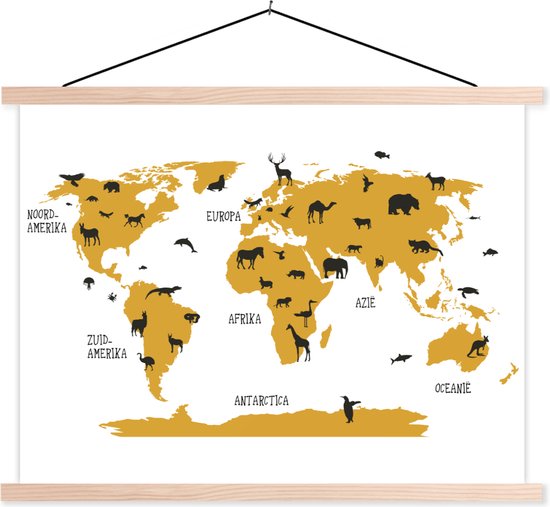 Wereldkaart du monde chambre d'enfant animaux plaque d'école lattes plates vierge 60x45 cm - tirage photo sur affiche textielposter (décoration murale salon / chambre)