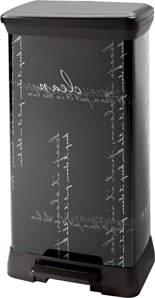 Goedkoopste Kalligrafie decoratieve keukenemmer met pedaal - Rechthoekig metaal zwart - 39 x 29 x 72 cm pedaalemmer 50 liter