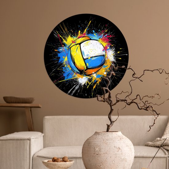 WallCircle® - Behangcirkel 50x50 cm - Muurstickers Graffiti - Sport - Volleybal - Bal - Muurcirkel tienerkamer - Slaapkamer decoratie - Tiener kamer accessoires - Wandcirkel jeugdkamer