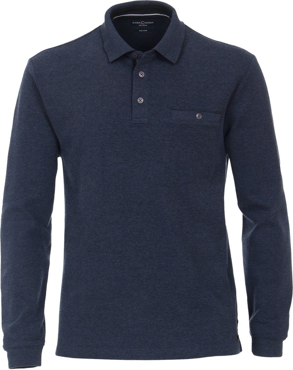 CASAMODA Polo LS Donkerblauw - Maat S - Heren - Longsleeve polo
