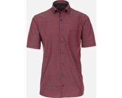 CASA MODA comfort fit overhemd - korte mouw - popeline - rood geruit - Strijkvriendelijk - Boordmaat: 39