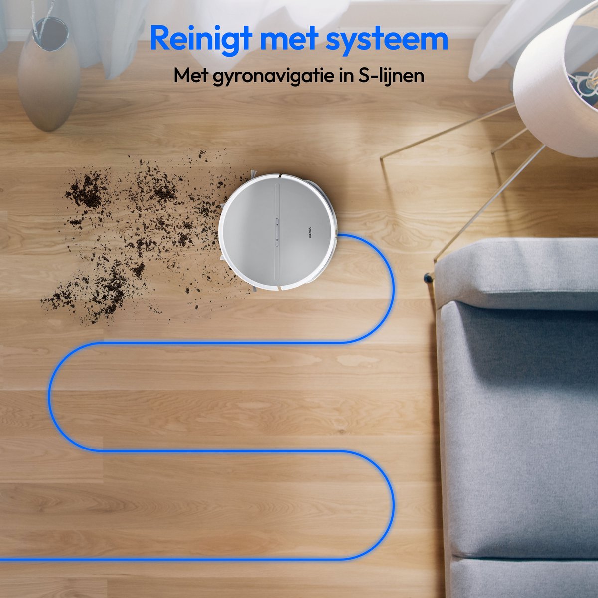 Afbeelding 3 van MEDION robotstofzuiger met systematische navigatie E35 (2000Pa zuigkracht, gyro-navigatie in systematische S-lijnen, 2 zijborstels en wandsensor)