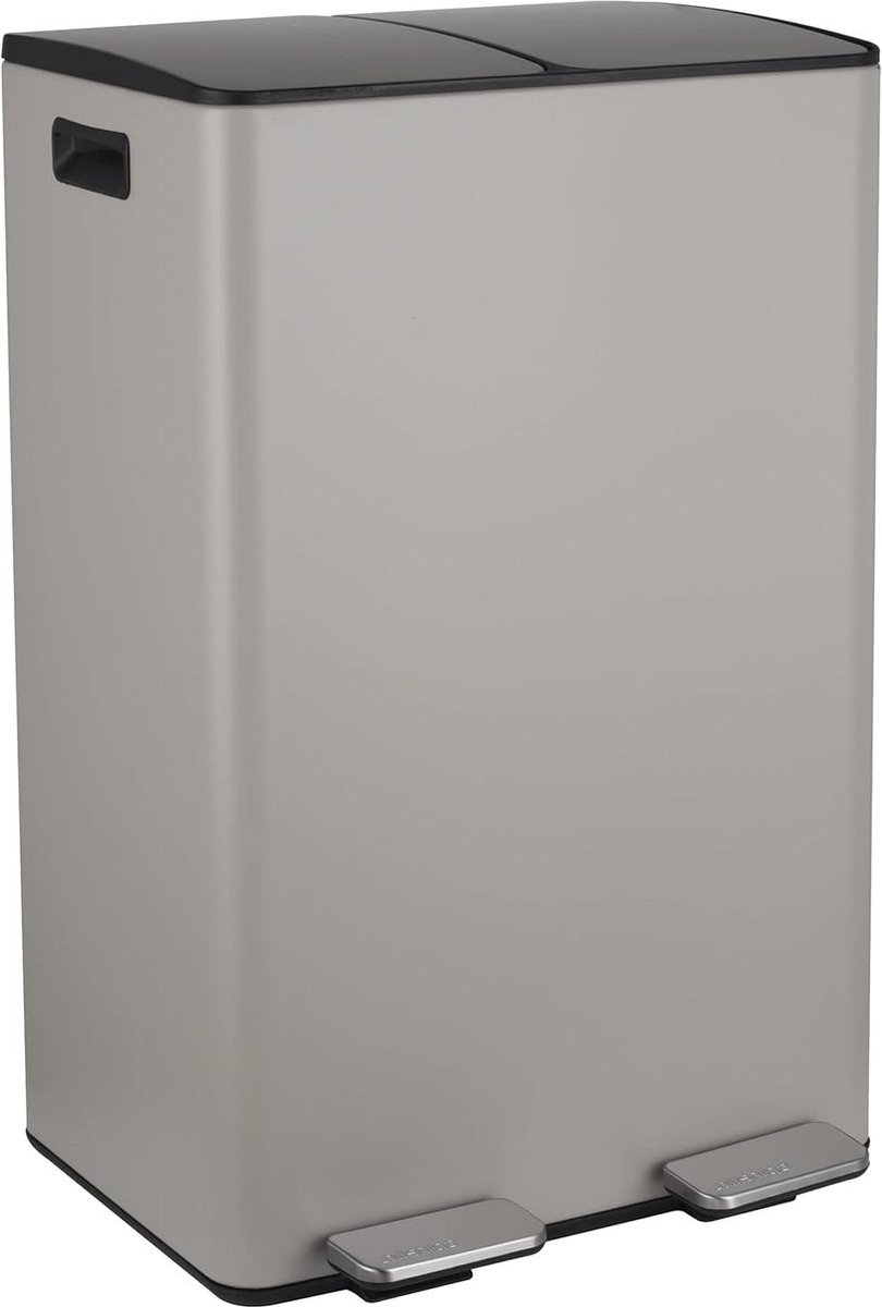Vuilnisemmer afvalscheidingssysteem 60 liter - Grote afvalemmer pedaalemmer roestvrij staal - Taupe kleur - Softclosemechanisme vuilnisbak 60 liter