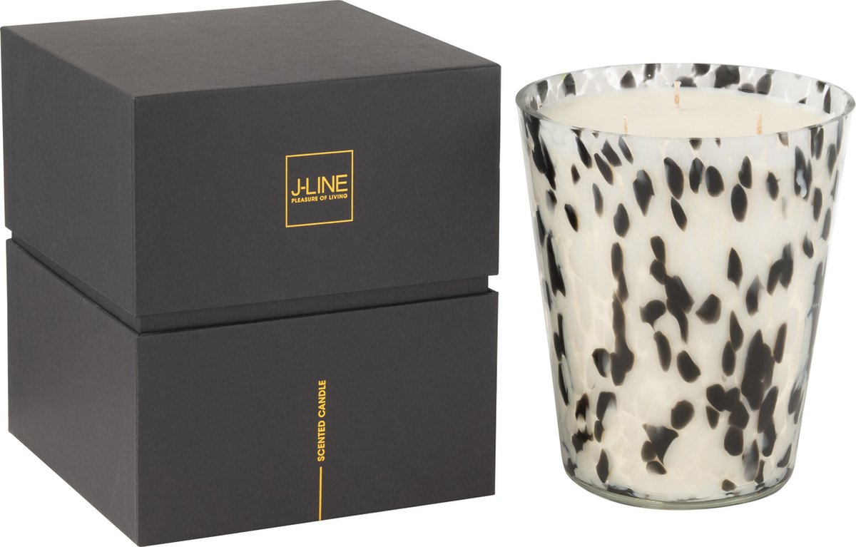 J-Line geurkaars Noa - Stone & Rock - glas - zwart/wit - large - 95U Multi