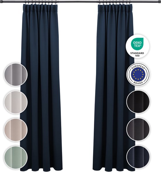 Blumtal Verduisteringsgordijn - Verduisterend Gordijn - Wasbaar - 140 x 245 cm - Donkerblauw - Geplooid - Set van 2